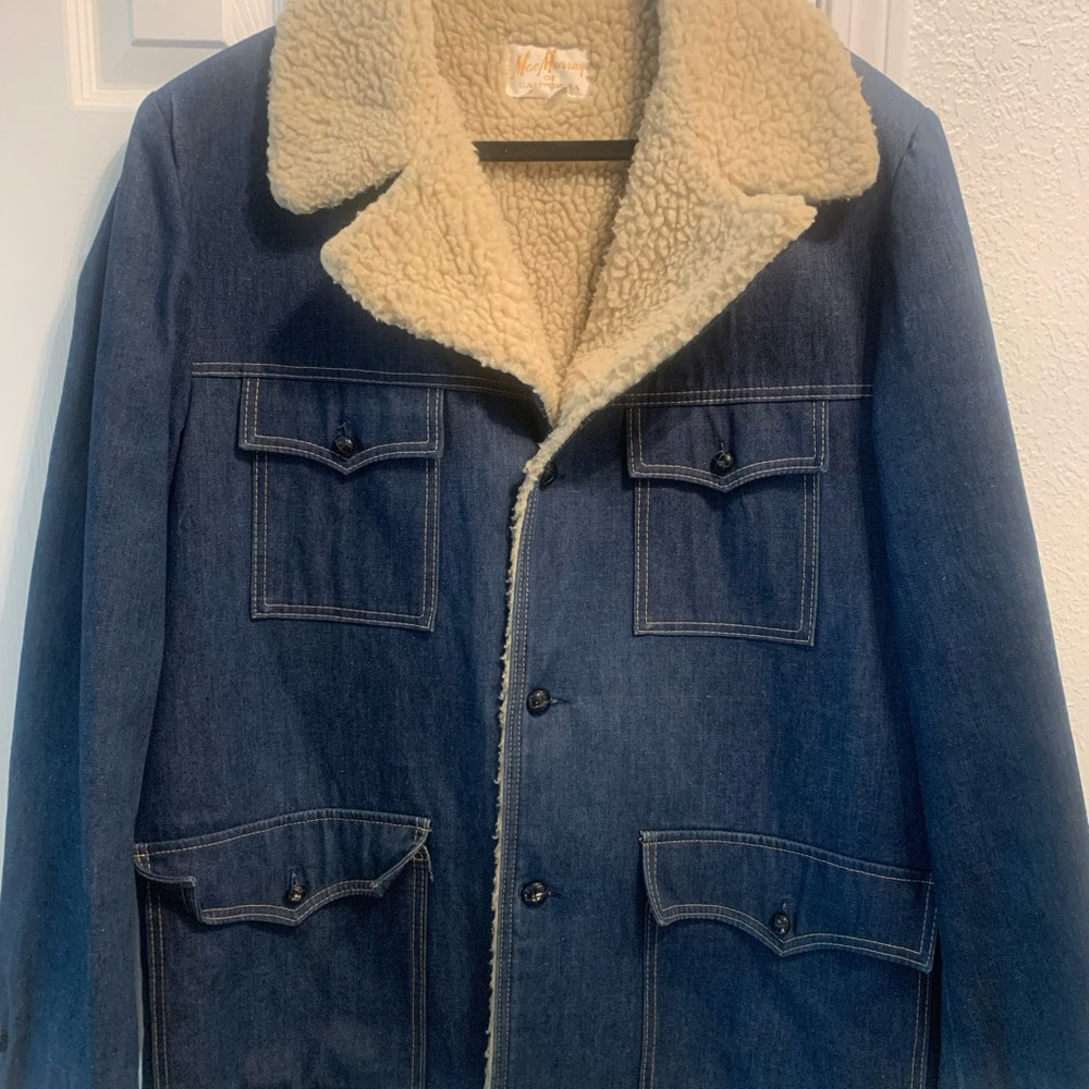 Vintage 70’S Men’s Denim blue Sherpa lined Mac Murray 4 button coat size large